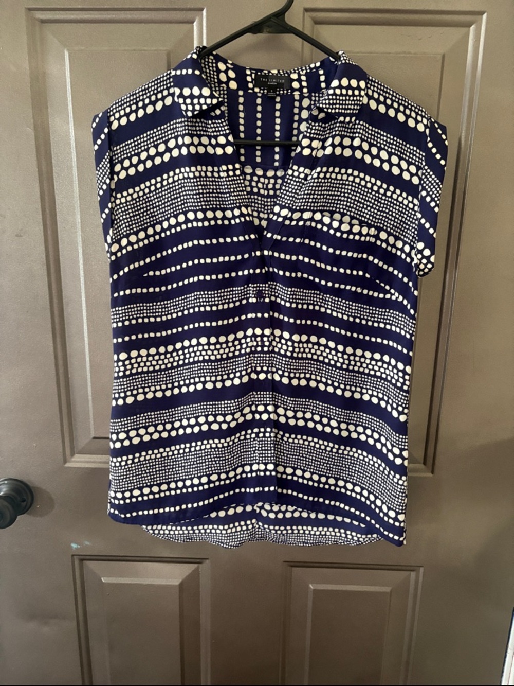 THE LIMITED Ashton Navy and White Dot Stripe Cap Sleeve Blouse